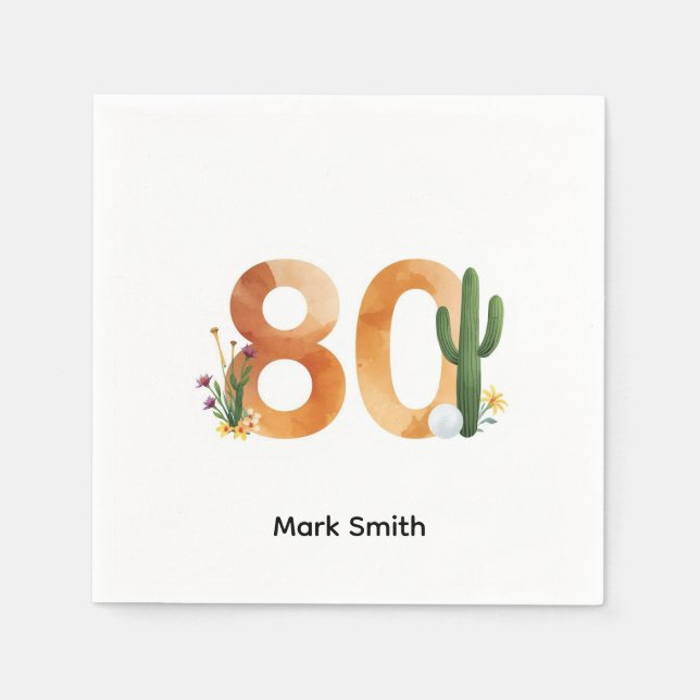 Golf 80th Birthday with golf ball  Arizona golfer Napkin (Front)