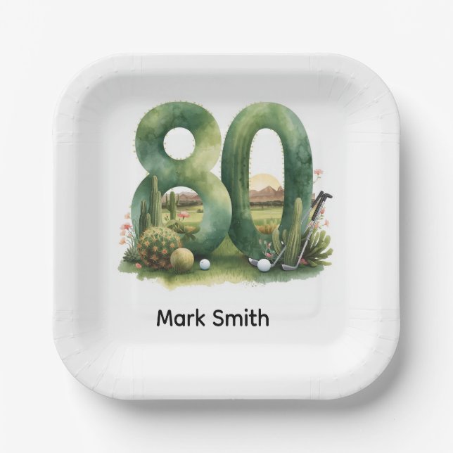 Golf 80th Birthday with golf ball  Arizona golfer Paper Plate (Front)