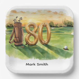 Golf 80th Birthday with golf ball Arizona golfer Paper Plate