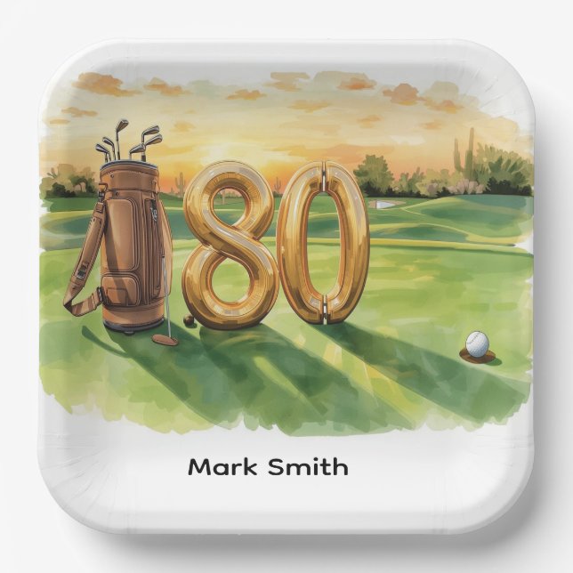 Golf 80th Birthday with golf ball  Arizona golfer Paper Plate (Front)