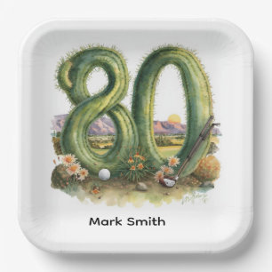 Golf 80th Birthday with golf ball Arizona golfer Paper Plate