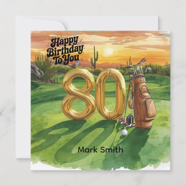 Golf 80th Birthday with golf ball for golfer Card (Front)