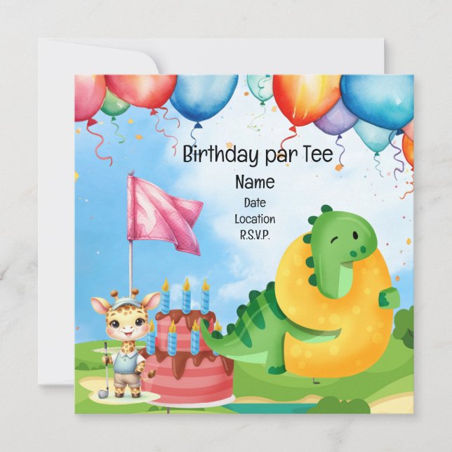 Golf 9th Birthday theme for kid golfer Party Invitation (Front)