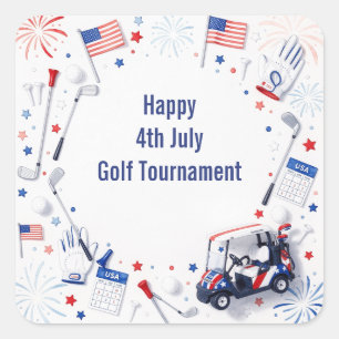 Golf American Themed Red White Blue Paper Plates Square Sticker
