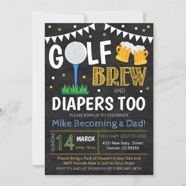 Golf and Beer Baby Shower Invitation (Front)