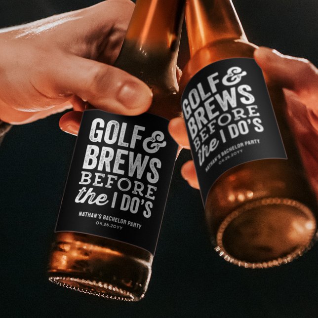 Golf and brews before I do's bachelor party black Beer Bottle Label (Creator Uploaded)