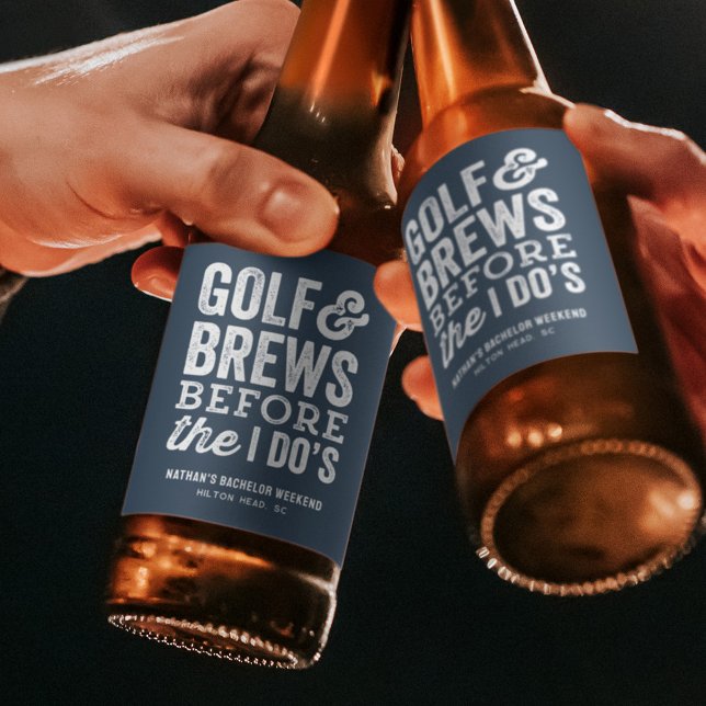 Golf and brews before I do's navy bachelor party Beer Bottle Label (Creator Uploaded)
