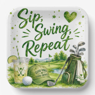Golf and Giggles Funny Golf Watercolor Paper Plate