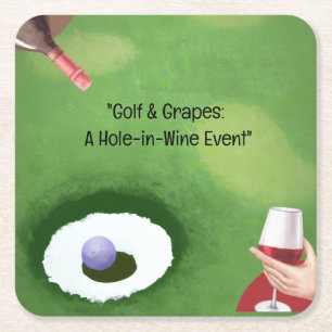 Golf and wine for golfer square paper coaster