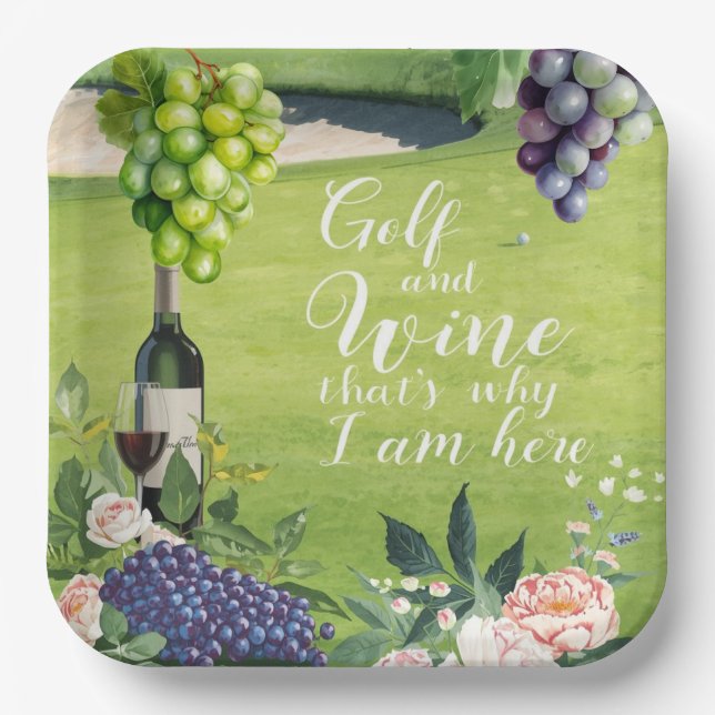 Golf and wine party for golfer  paper plate (Front)
