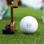 Golf aqua blue pink monogram name initial golf balls<br><div class="desc">Personalised simple hot pink name and sky aqua blue initial golfing gift golf balls. Balls reads Natalie R or personalise with your own name and initial. Other colour options are available. Designed by Sarah Trett for www.mylittleeden.com</div>