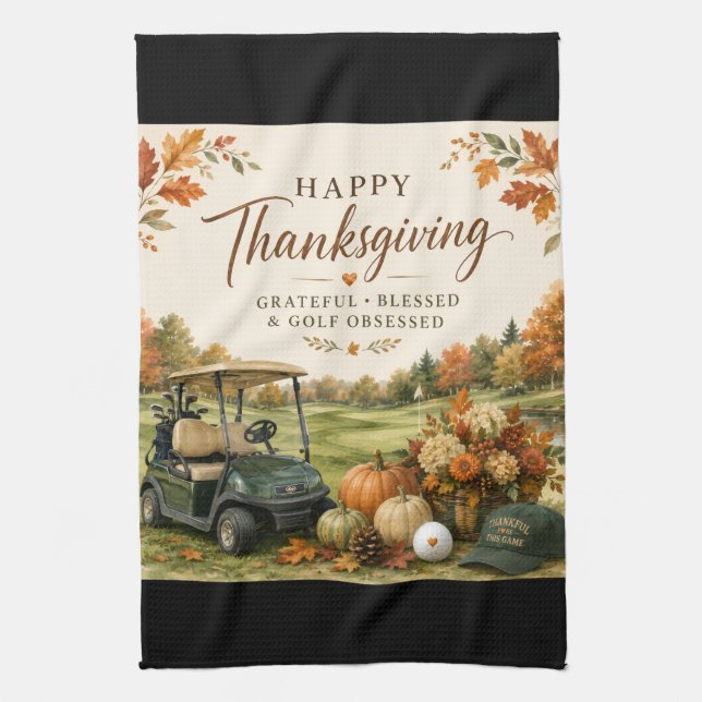 Golf Autumn themed golf course for golfer  Tea Towel (Vertical)