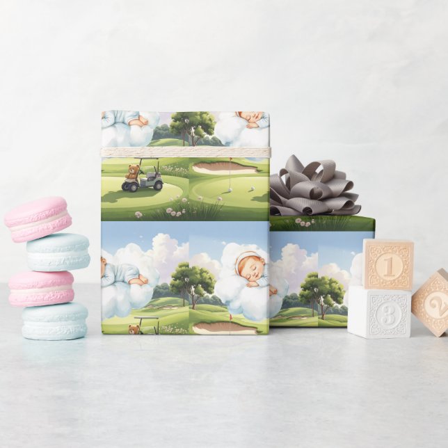 Golf Baby Boy at golf course  Wrapping Paper (Baby Shower)