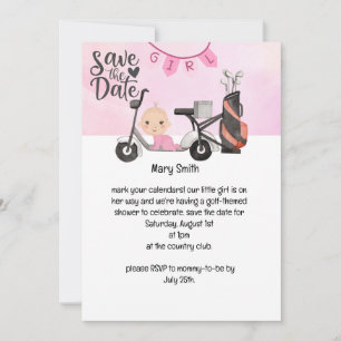 Golf Baby Girl for Baby Shower on pink Invitation