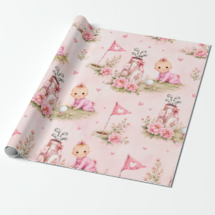 Golf Baby Girl for Baby Shower on pink Wrapping Paper