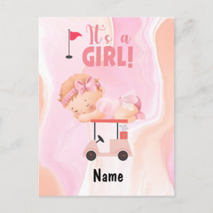 Golf Baby Girl on Golf cart with golf bag Pink   Postcard