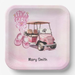 Golf Baby Girl on pink Paper Plate