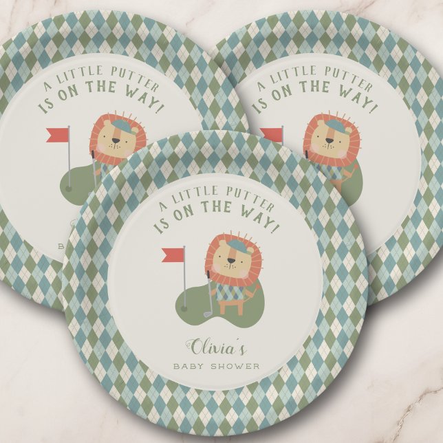 Golf Baby Shower A Little Putter Preppy Argyle   Paper Plate (Golf-themed plates for a baby shower, customize with mom-to-be’s name for a personal touch. 
)