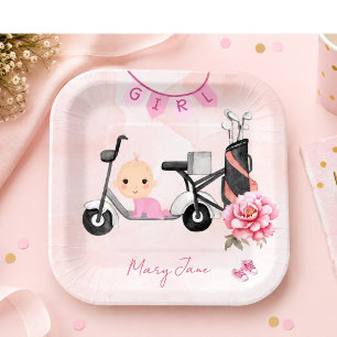 Golf baby shower girl pink themed paper plate