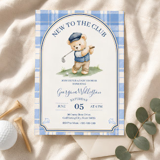 Golf Baby Shower, New to the Club Teddy Bear Invitation