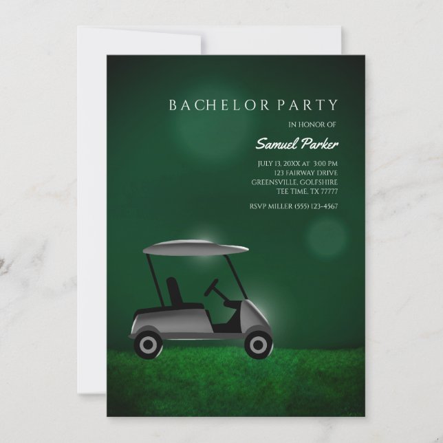Golf Bachelor Party Green - Golf cart- Golf player Invitation (Front)