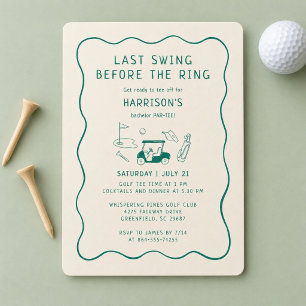 Golf Bachelor Party Hand Drawn Last Swing Green Invitation
