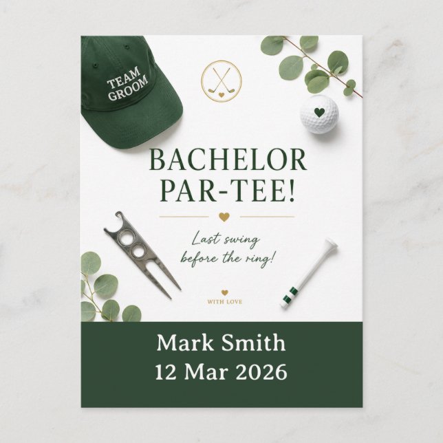Golf Bachelor Party  Invitation Postcard (Front)