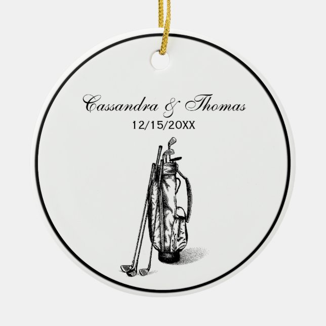 Golf Bag and Golf Clubs Black Ceramic Tree Decoration (Front)