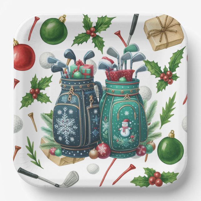 Golf Bag Christmas themed  gifts for golfer Paper Plate (Front)