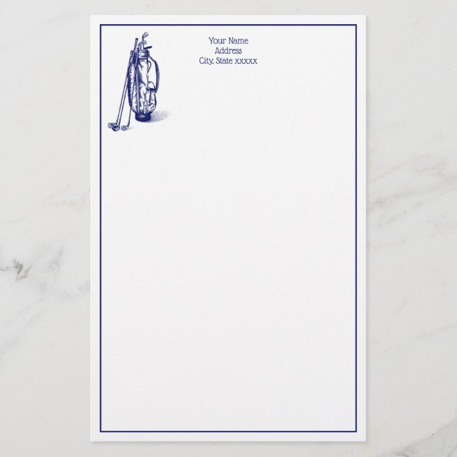 Golf Bag Golf Clubs Blue Stationery (Front)