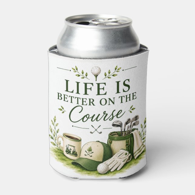 Golf bag with text on green can cooler (Can Front)