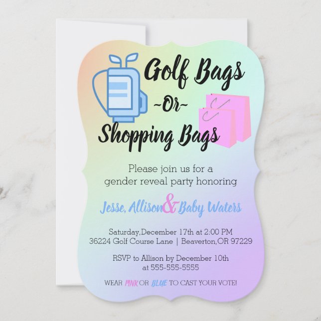 Golf Bags or Shopping Bags Gender Reveal Invite (Front)