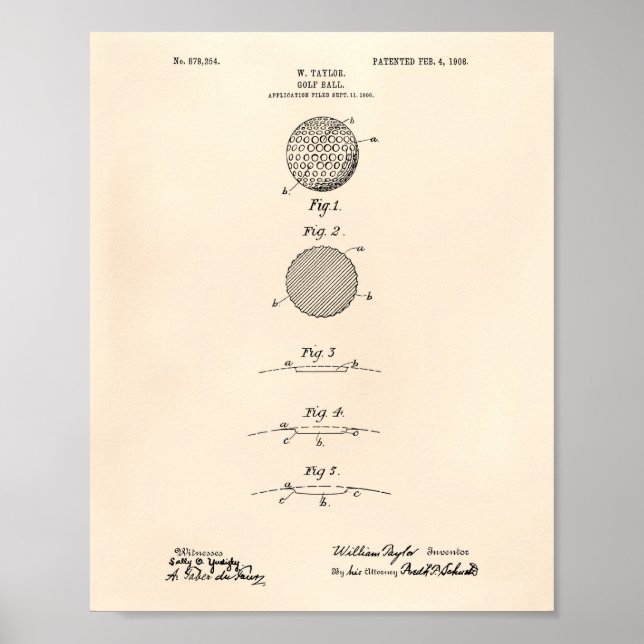 Golf Ball 1908 Patent Art - Old Peper Poster (Front)