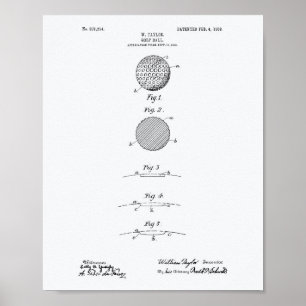 Golf Ball 1908 Patent Art - White Paper Poster