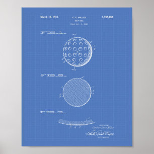 Golf Ball 1931 Patent Art Blueprint Poster