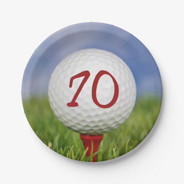 Golf ball 70th birthday paper plate (Front)
