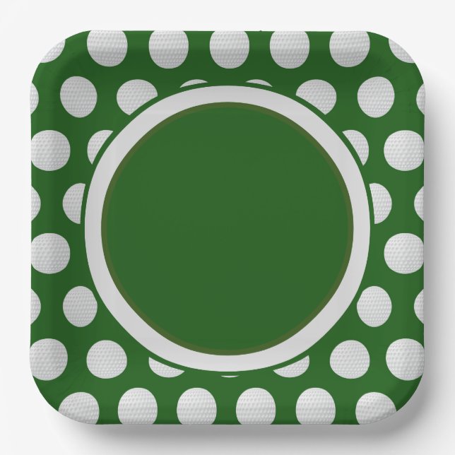 Golf ball all over on green background paper plate (Front)