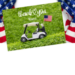 Golf ball and American flag Thank You Card