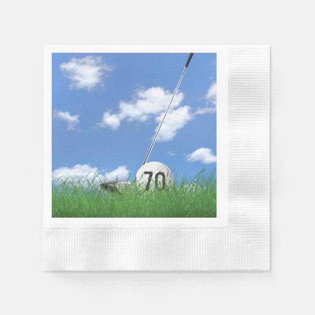 golf ball and club for 70th birthday napkin (Front)