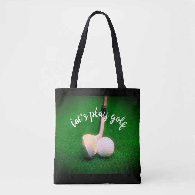golf ball and club green and black for golfers tote bag (Front)
