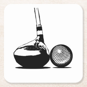 Golf Ball and Club Square Paper Coaster