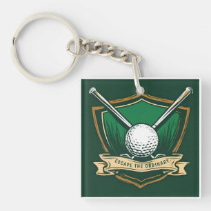 Golf Ball and Clubs with Shield Symbol Key Ring