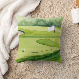 Golf ball and flag on putting green cushion