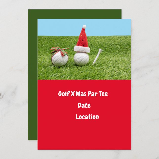Golf ball and Santa Hat for Christmas Holiday Golf Invitation (Front/Back)