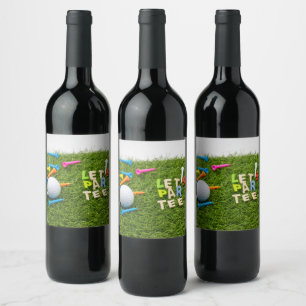 Golf ball and tee let us party golfer wine label