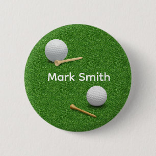Golf Ball and Tee on Green Grass Button