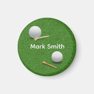 Golf Ball and Tee on Green Grass Button Magnet