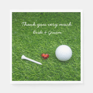 Golf ball and tee with love for wedding napkin