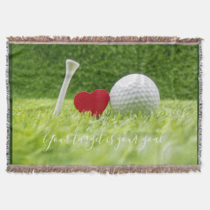 Golf ball and tee with love on green grass throw blanket