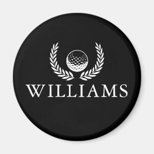 Golf Ball And Wreath Black And White Custom Name Magnet